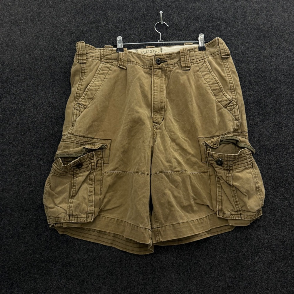 Hollister California Mens Vintage Y2K Khaki Brown Cargo Shorts Size 34 Cotton